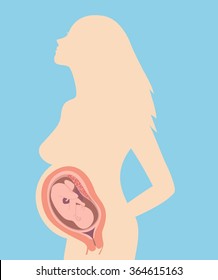 Illustration of a silhouette of a pregnant woman with an embryo