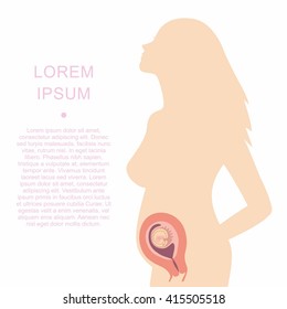 Illustration of a silhouette of a pregnant woman with an embryo