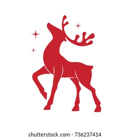  Illustration with silhouette of a red reindeer isolated on white background. Vector design with Christmas deer.