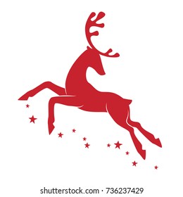  Illustration with silhouette of a red reindeer isolated on white background. Vector design with Christmas deer.