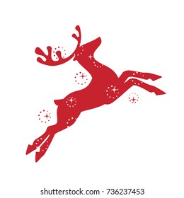  Illustration with silhouette of a red reindeer isolated on white background. Vector design with Christmas deer.