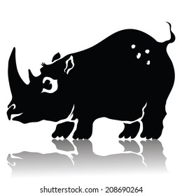  illustration with silhouette of rhinoceros on a white background  for your design