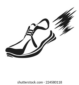 illustration with silhouette of running shoe icon on a white background