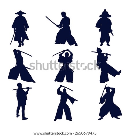 illustration silhouette of samurai collection set