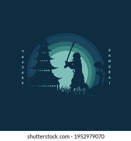 Illustration Silhouette Samurai Warrior Japan Template with Sword, Perfect for T-shirt, Hoodie, etc