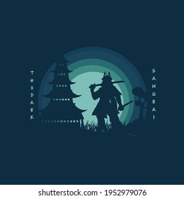 Illustration Silhouette Samurai Warrior Japan Template with Sword, Perfect for T-shirt, Hoodie, etc