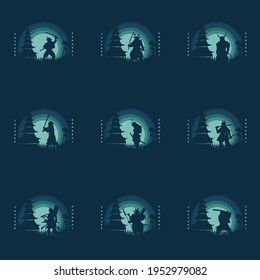Illustration Silhouette Samurai Warrior Japan Template with Sword, Perfect for T-shirt, Hoodie, etc