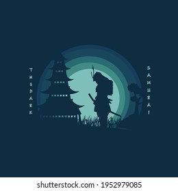 Ilustración Silhouette Samurai Warrior Japan Template with Sword, Perfect for T-shirt, Hoodie, etc.