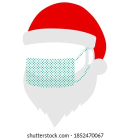Illustration of the silhouette of Santa Claus wearing a medical mask (image of infection prevention)