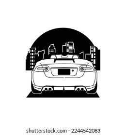 Illustration silhouette sport car with city architecture building design