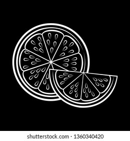 Illustration of Silhouette with Stylized Half Lemon and Slice. Icon for Food Apps and Stickers Isolated on a Blackboard