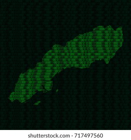 Illustration of silhouette of Sweden from binary digits on background of binary digits