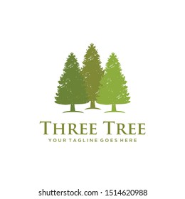 Illustration Silhouette three tall, 	
Rustic Retro Vintage Evergreen, pine trees logo design
