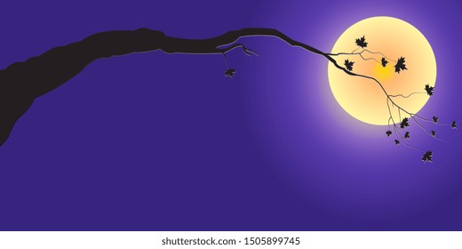 Illustration of silhouette of a tree branch in the moonlight
