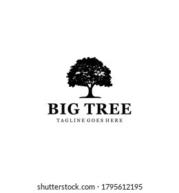 Illustration silhouette Tree Oak logo design vintage vector 