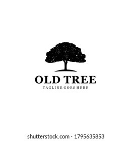 Illustration silhouette Tree Oak logo design vintage vector 