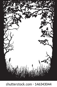 Illustration of a silhouette of trees and grass. Vector illustration.