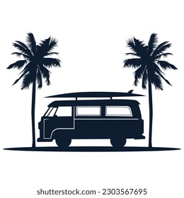 illustration of Silhouette Tropical Palm Tree and beach