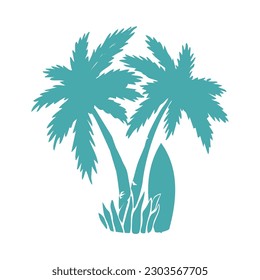 illustration of Silhouette Tropical Palm Tree and beach