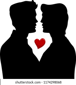 Illustration of a Silhouette of Two Man Silhouette Looking at Each Other with Heart in Between