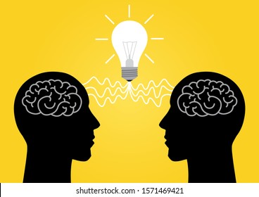 illustration of silhouette of two persons head sharing ideas