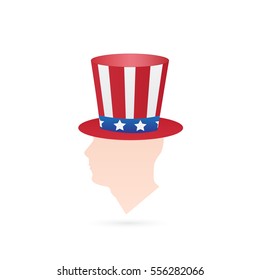 Illustration of an silhouette with an Uncle Sam patriotic hat isolated on a white background.