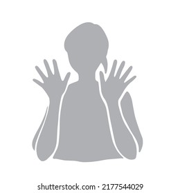 Illustration of silhouette woman gesturing with hands open in front of face
