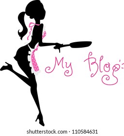 Illustration of the Silhouette of a Woman Wearing an Apron and Holding a Skillet