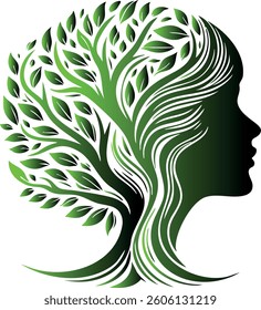 Illustration of a silhouette of a woman's head, smoothly turning into an image of a tree.