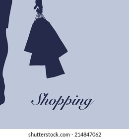 Illustration of silhouette of young woman go shopping, eps 8 file