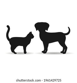 illustration of silhouettes of black dog and cat on a white background