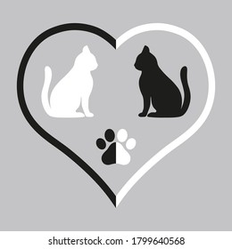 Illustration Silhouettes Cats Black White Heart Stock Vector (Royalty ...