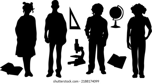 illustration of silhouettes of children and schoolchildren.Students are children. The children is study.back to school.