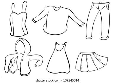 Illustration of the silhouettes of dresses on a white background