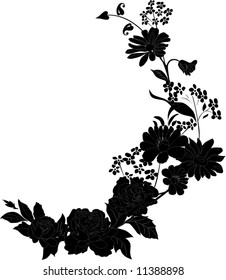 Illustration with silhouettes of flowers and grass