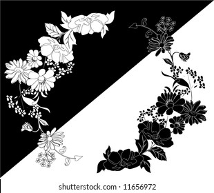 Illustration with silhouettes of flowers and grass