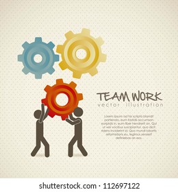 Illustration Of Silhouettes With Gears, Team Work, Vector Illustration