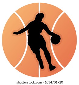 Illustration of silhouettes of girl playing basketball. Vector of woman playing basketball.