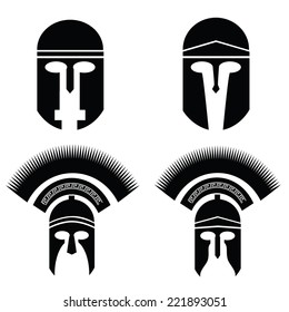  illustration with silhouettes of greek and roman helmet on  a white background