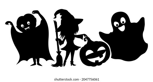 Illustration with silhouettes for Halloween celebration on white background.