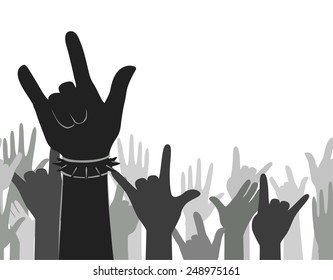 Illustration of Silhouettes of Hands Doing the Rock Sign