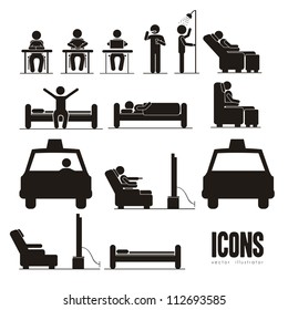 Illustration of silhouettes of humans in everyday activities, vector illustration