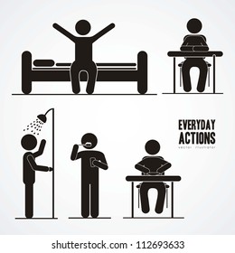 Illustration of silhouettes of humans in everyday activities, vector illustration