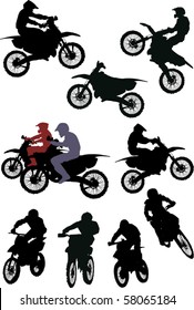 illustration with silhouettes of man on motorcycle isolated on white