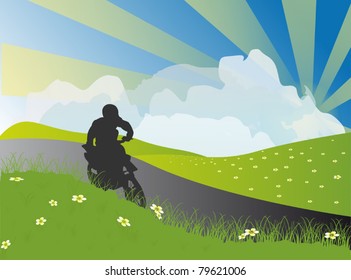 illustration with silhouettes of man on motorcycle