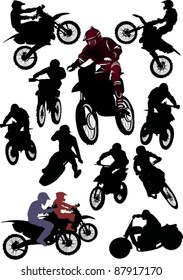 illustration with silhouettes of man on motorcycle isolated on white
