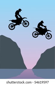 illustration with silhouettes of men on motorcycle