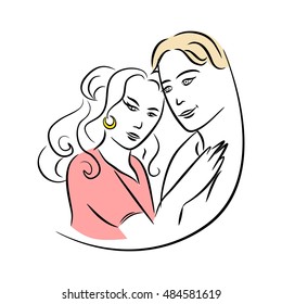 the illustration - silhouettes of men and women in love.