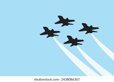 Illustration of silhouettes of parade airplanes, a group of airplanes in the sky.