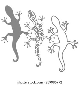 illustration  with  silhouettes of salamander on white background